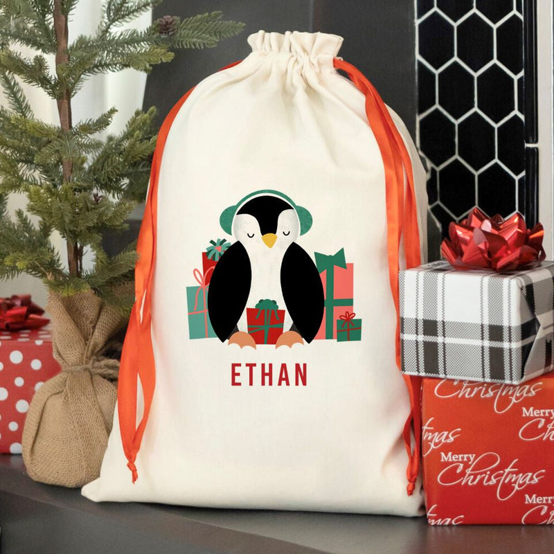 Personalized Merry and Bright Christmas Drawstring Santa Gift Bags