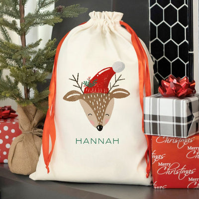 Personalized Merry and Bright Christmas Drawstring Santa Gift Bags