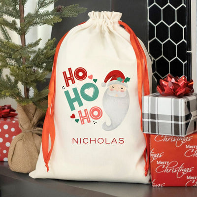 Personalized Merry and Bright Christmas Drawstring Santa Gift Bags