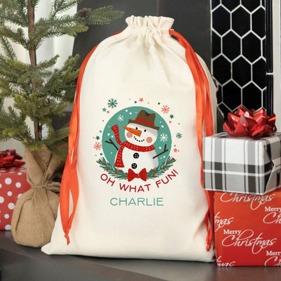 Personalized Merry and Bright Christmas Drawstring Santa Gift Bags
