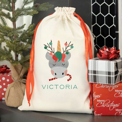 Personalized Merry and Bright Christmas Drawstring Santa Gift Bags