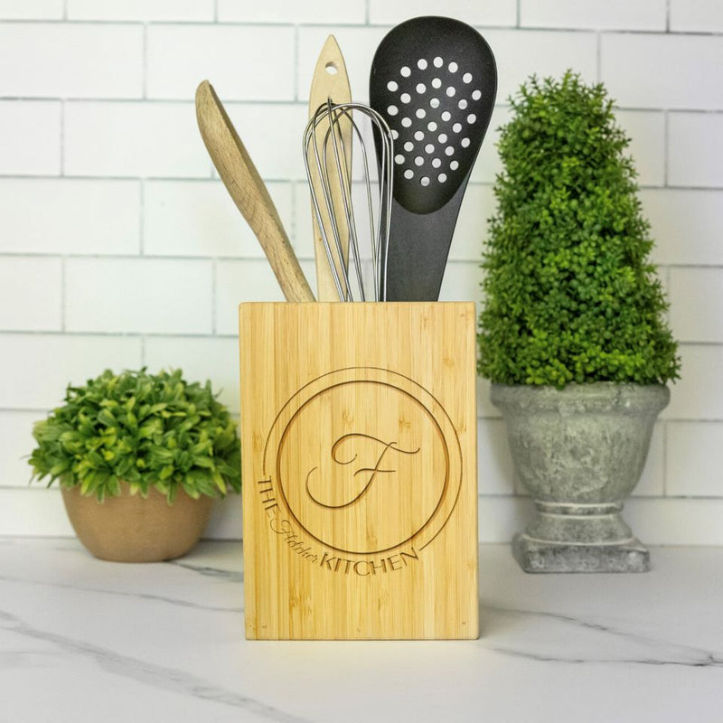 Personalized Bamboo Kitchen Utensil Holder