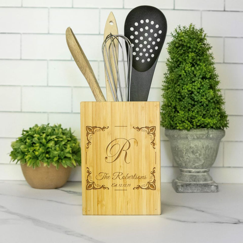 Personalized Bamboo Kitchen Utensil Holder