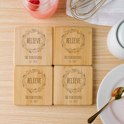 Personalized Bamboo Coasters - Floral Designs