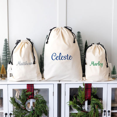 Personalized Embroidered Santa Bags (Cotton)