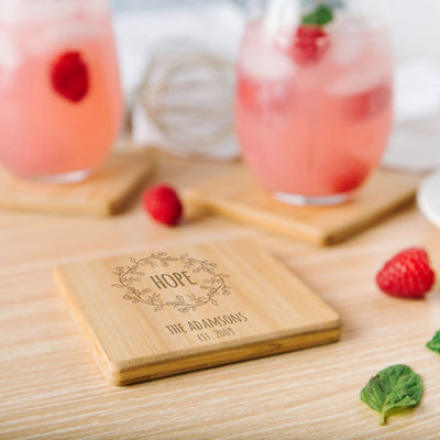 Personalized Bamboo Coasters - Floral Designs