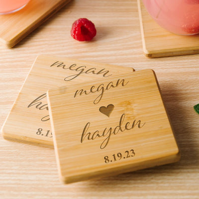 Personalized Bamboo Coasters - Floral Designs