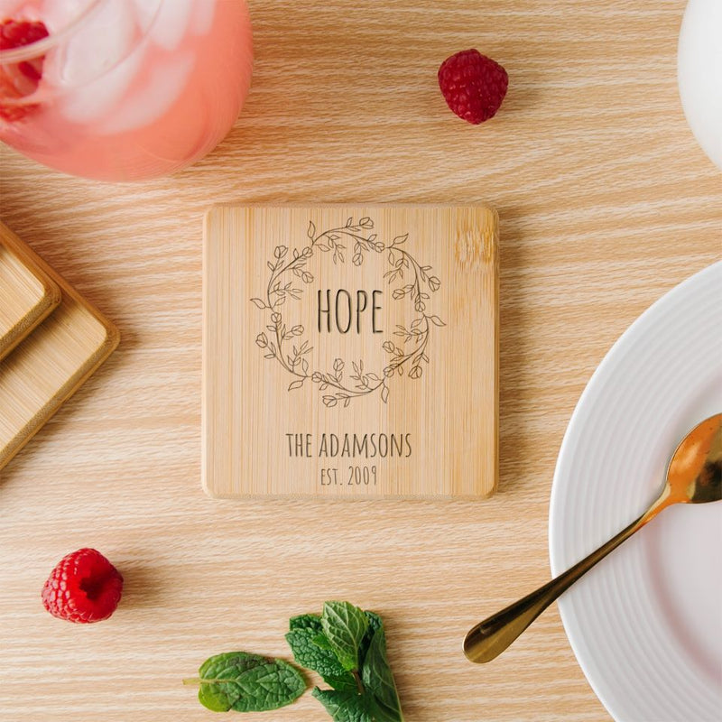 Personalized Bamboo Coasters - Floral Designs
