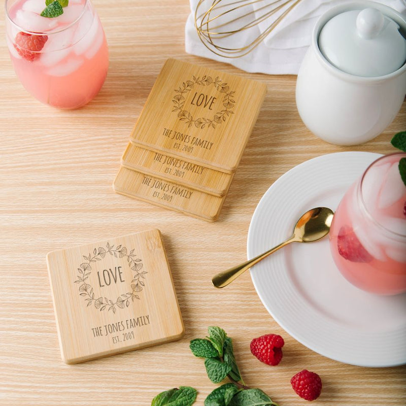 Personalized Bamboo Coasters - Floral Designs
