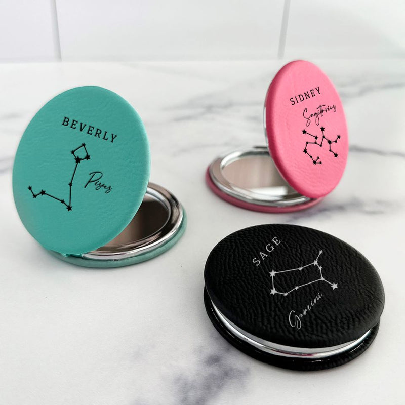 Personalized Leatherette Compact Mirror - Zodiac