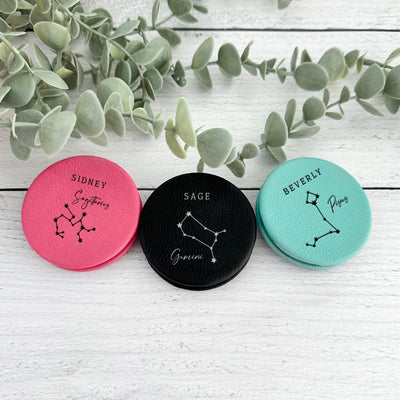 Personalized Leatherette Compact Mirror - Zodiac