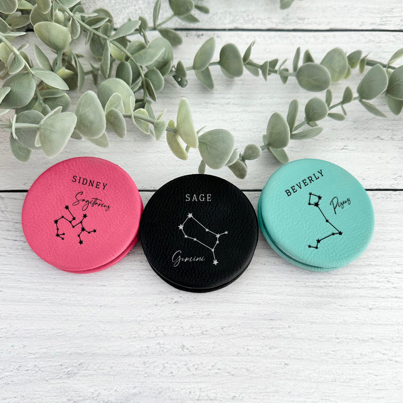 Personalized Leatherette Compact Mirror - Zodiac