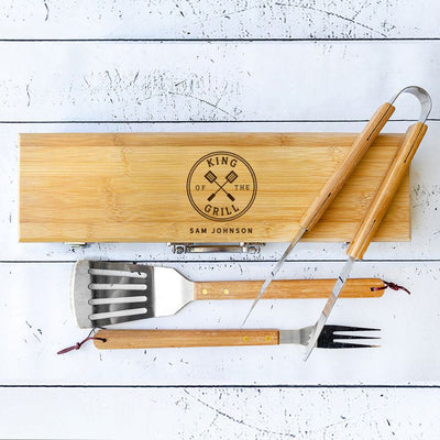Personalized Grill Set - BBQ Set - Bamboo Case