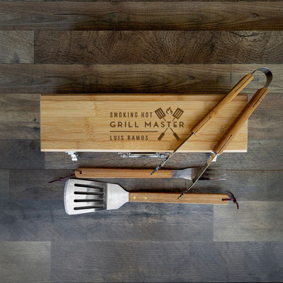 Personalized Grill Set - BBQ Set - Bamboo Case