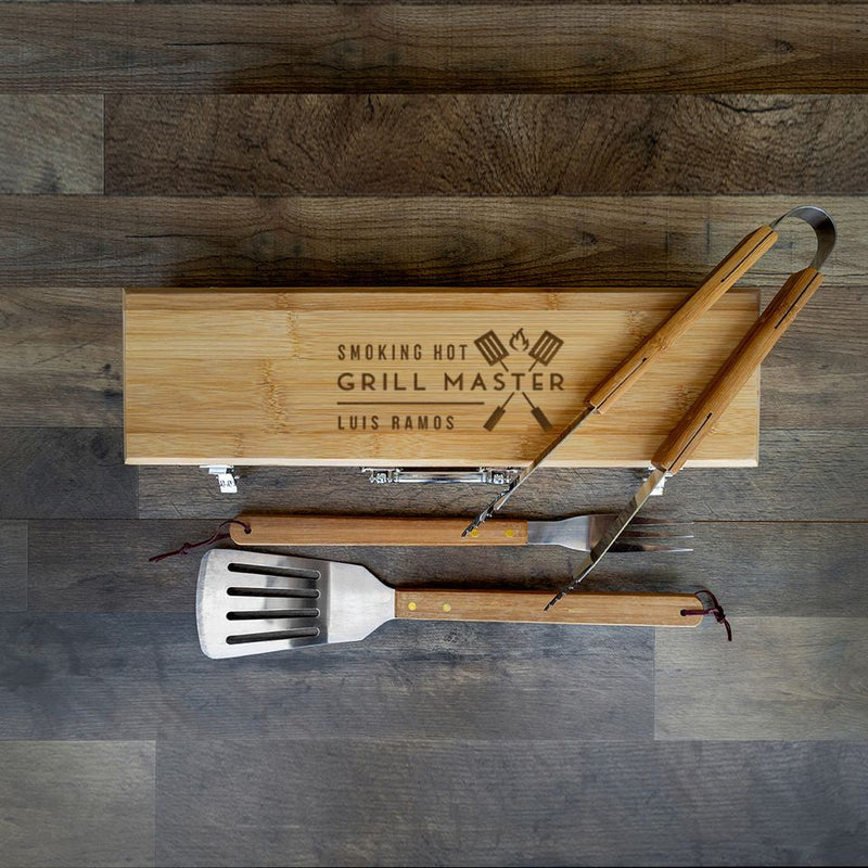Personalized Grill Set - BBQ Set - Bamboo Case