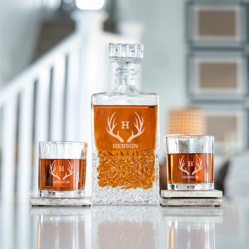 Personalized Kinsale Rectangular Decanter with 2 Lowball Glasses