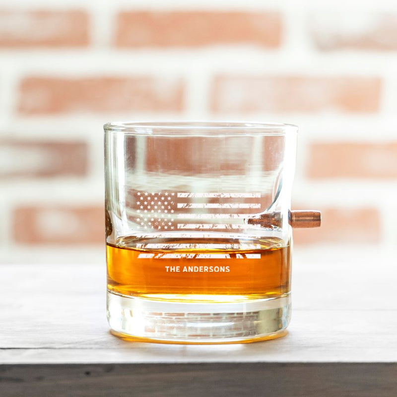 Personalized Patriotic Bullet Whiskey Glass - Lowball Whiskey Glass