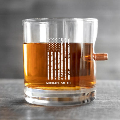 Personalized Patriotic Bullet Whiskey Glass - Lowball Whiskey Glass
