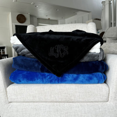 Personalized Embroidered Minky Touch Blankets - Black / MKS - Qualtry