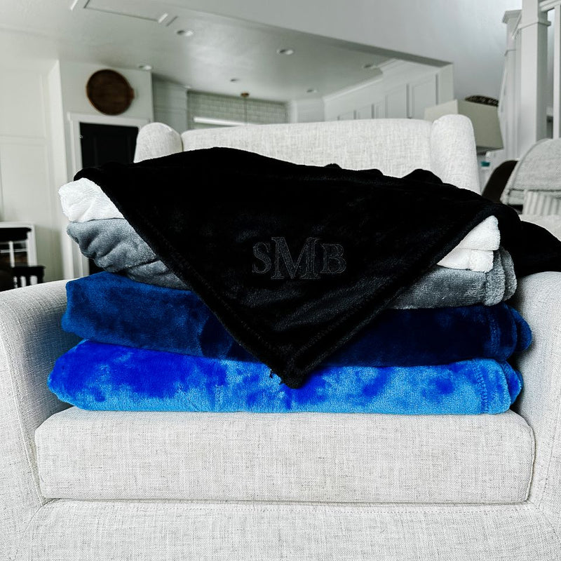 Personalized Embroidered Minky Touch Blankets - Black / SMB - Qualtry