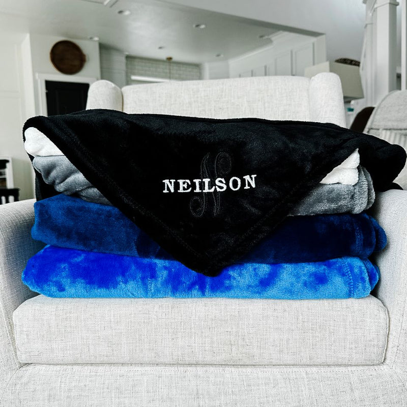 Personalized Embroidered Minky Touch Blankets - Black / Neilson - Qualtry