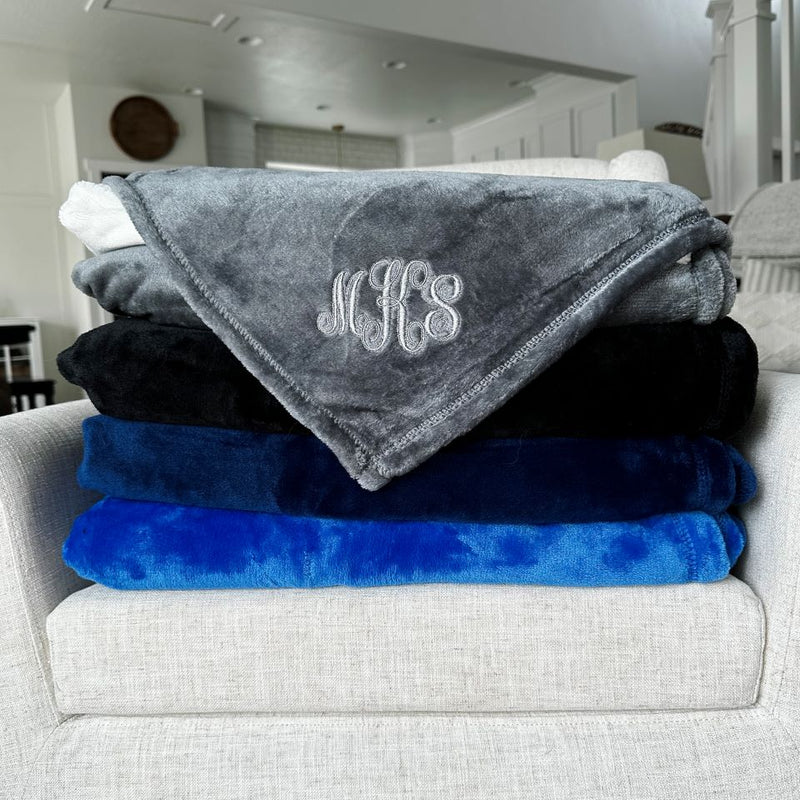 Personalized Embroidered Minky Touch Blankets - Gray / MKS - Qualtry
