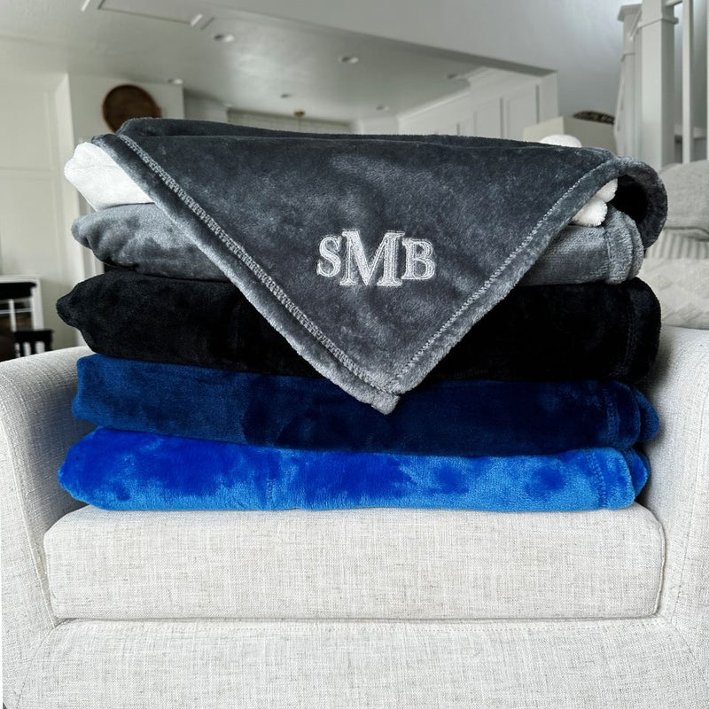 Personalized Embroidered Minky Touch Blankets - Gray / SMB - Qualtry