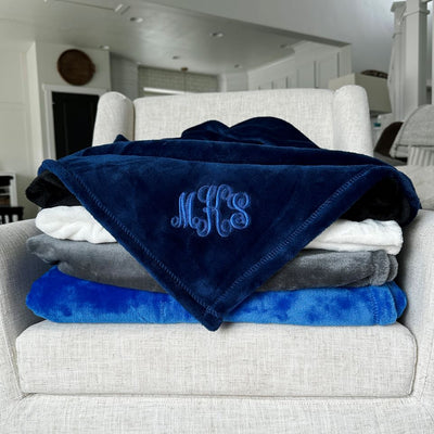 Personalized Embroidered Minky Touch Blankets - Navy Blue / MKS - Qualtry