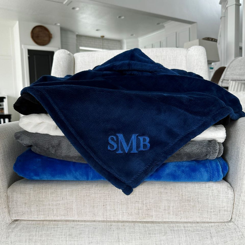 Personalized Embroidered Minky Touch Blankets - Navy Blue / SMB - Qualtry