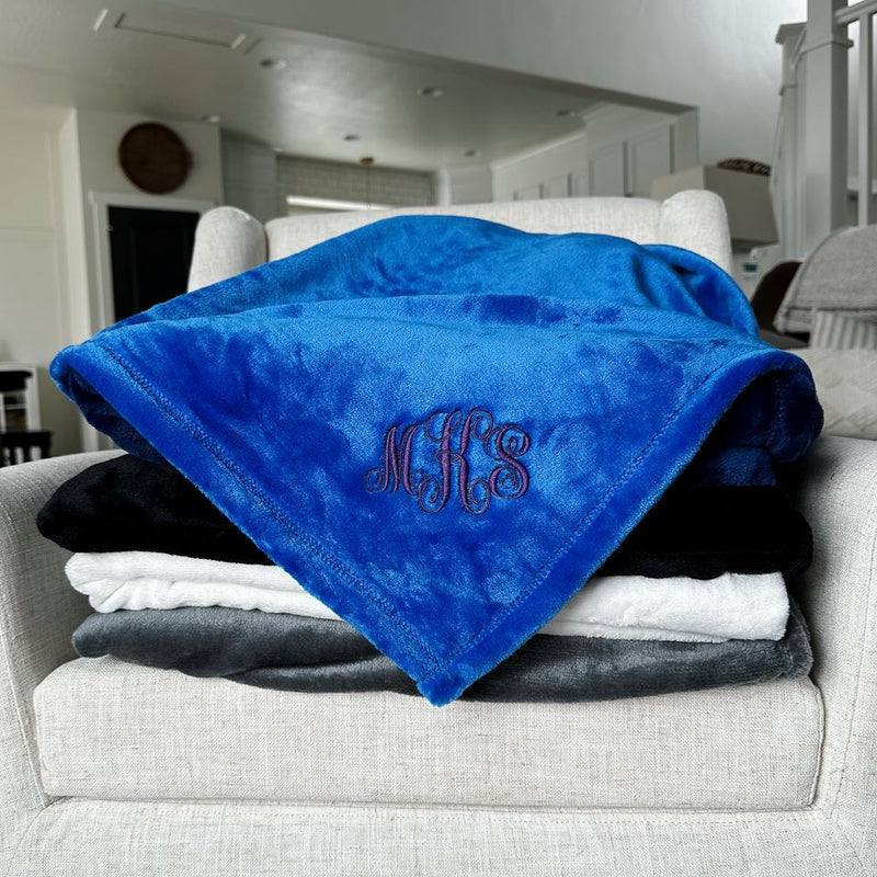 Personalized Embroidered Minky Touch Blankets - Royal Blue / MKS - Qualtry