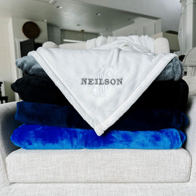 Personalized Embroidered Minky Touch Blankets - Cream / Neilson - Qualtry