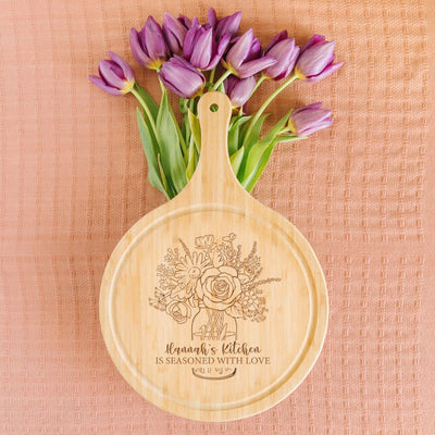 Personalized Mother's Day Large Handled Round Cutting Board with Juice Grooves