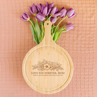 Personalized Mother's Day Large Handled Round Cutting Board with Juice Grooves