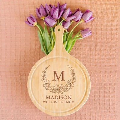 Personalized Mother's Day Large Handled Round Cutting Board with Juice Grooves
