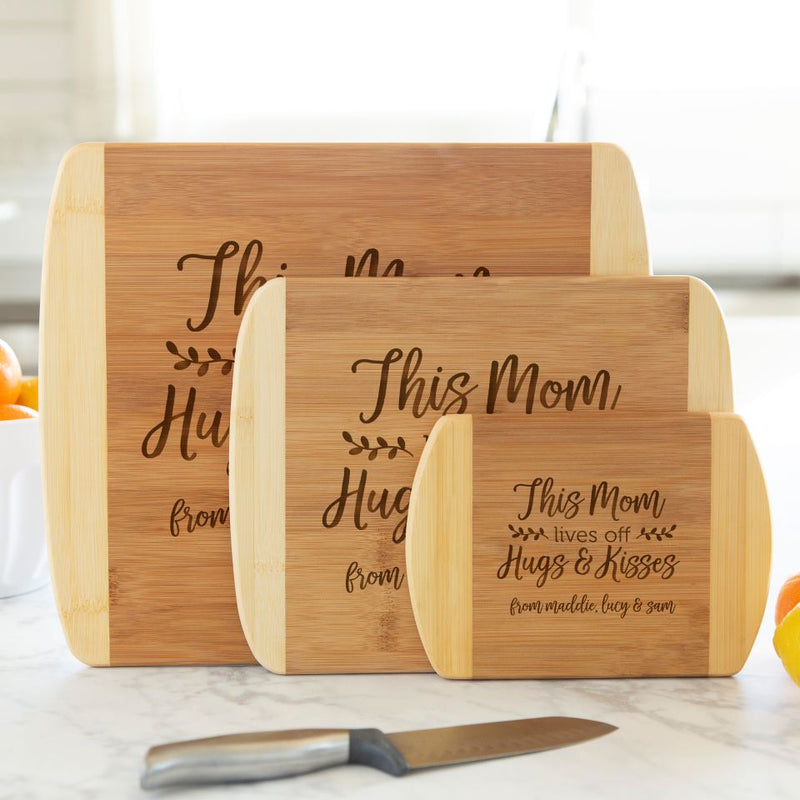Personalized Two-Tone (Rounded Edge) Bamboo Cutting Boards for Mom
