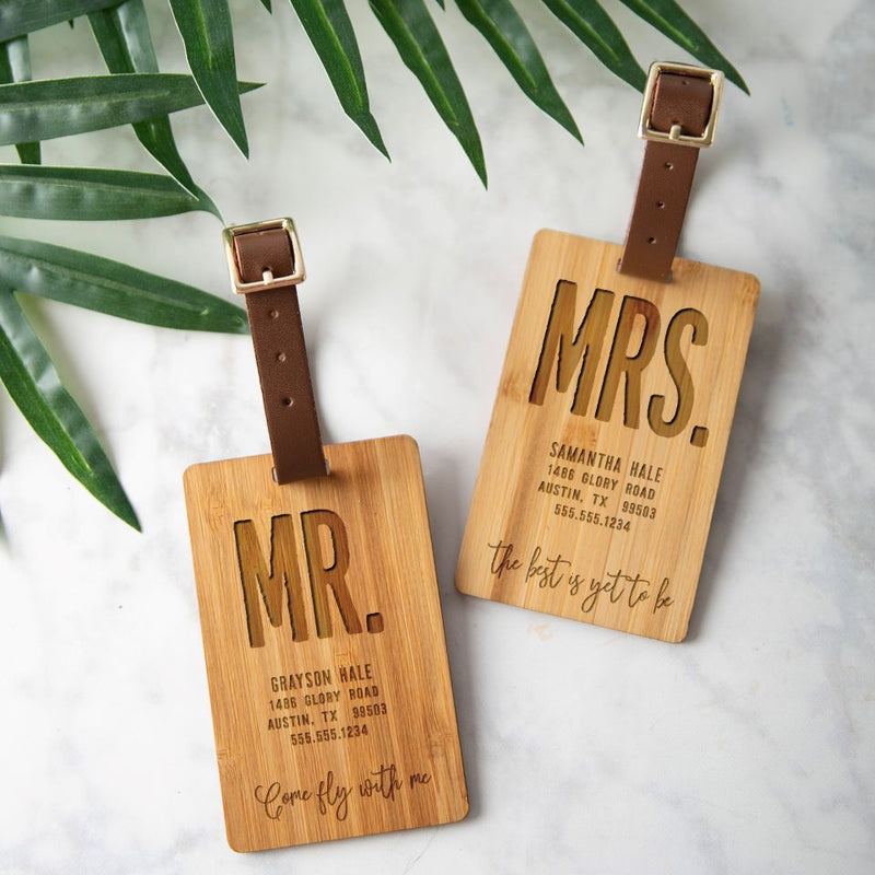Personalized Couples Wooden Luggage Tags - Set of 2