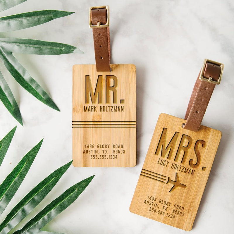 Personalized Couples Wooden Luggage Tags - Set of 2