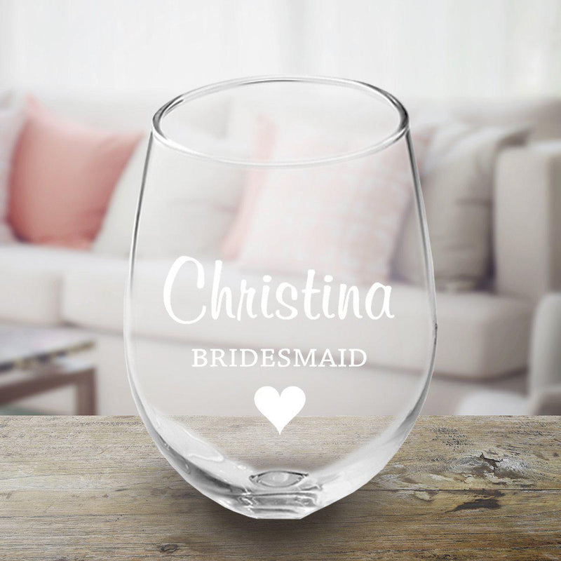 Personalized Bridal Party Stemless Wine Glass - - JDS
