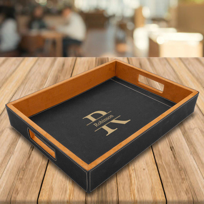 Personalized Black Leatherette Serving Tray - - JDS