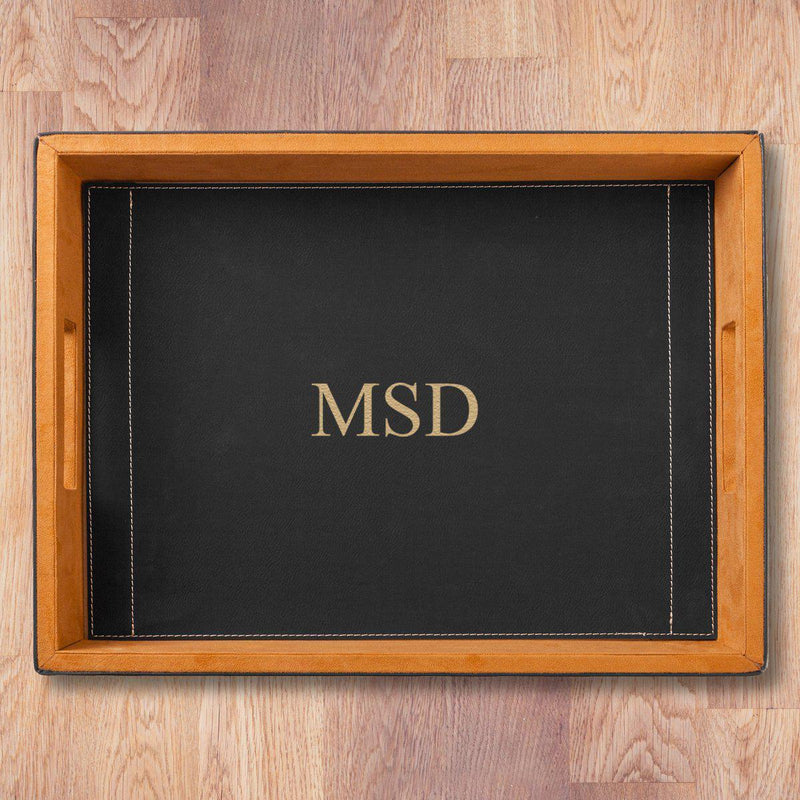 Personalized Black Leatherette Serving Tray - 3Initials - JDS