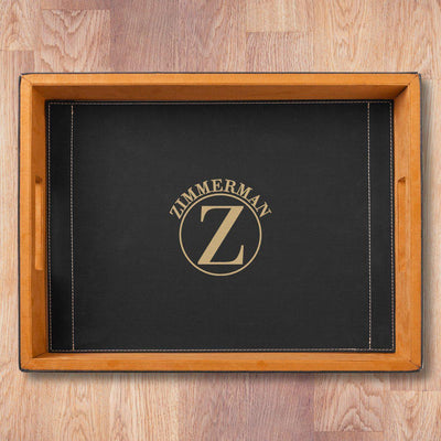 Personalized Black Leatherette Serving Tray - Circle - JDS
