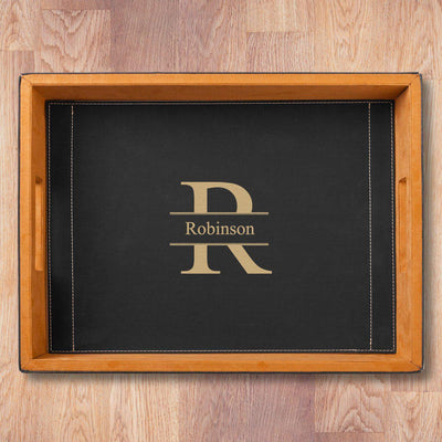 Personalized Black Leatherette Serving Tray - Stamped - JDS