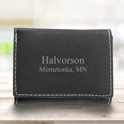 Men’s Leatherette Trifold Personalized Wallet - Black - 2Lines - JDS
