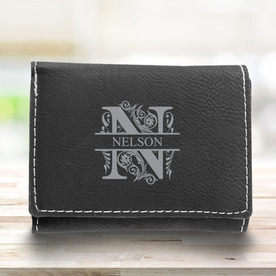 Men’s Leatherette Trifold Personalized Wallet - Black - Filigree - JDS