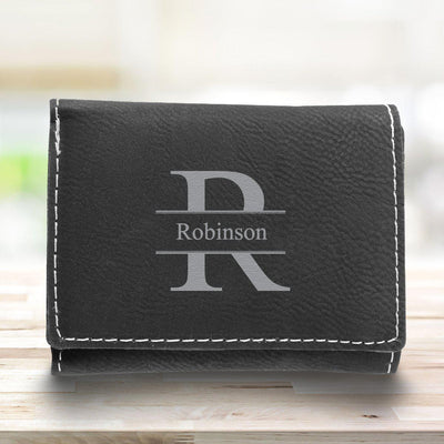 Men’s Leatherette Trifold Personalized Wallet - Black - Stamped - JDS