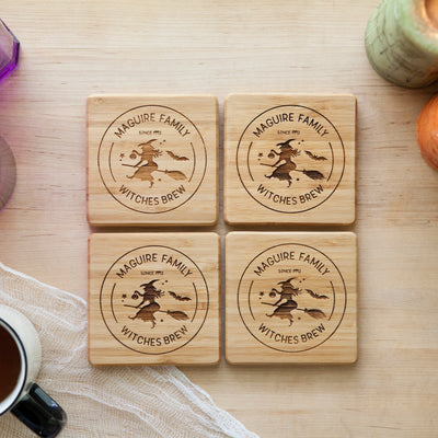 Personalized Halloween Bamboo Coasters - Set of 4