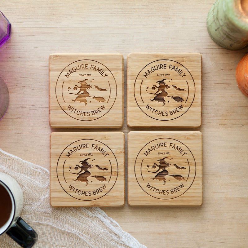 Corporate | Personalized Halloween Bamboo Coasters - Set of 4