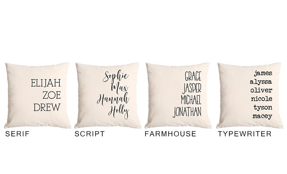 Personalized Family Names Throw Pillow Cover Script Qualtry