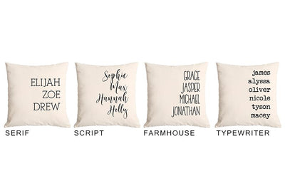 Personalized Family Names Throw Pillow Cover - Script