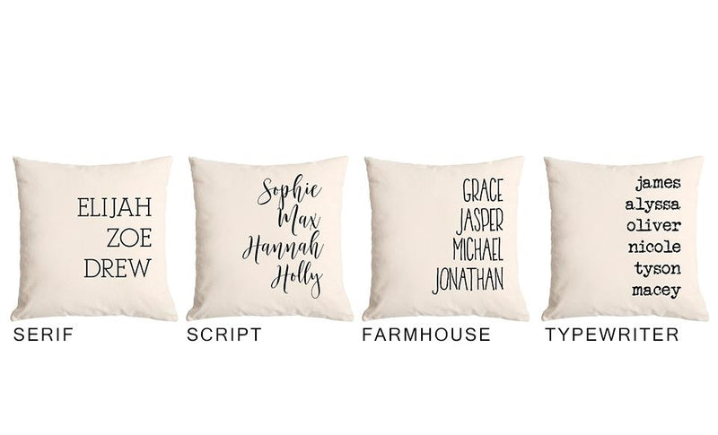 Personalized Family Names Throw Pillow Cover - Script